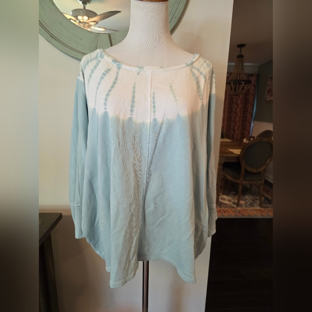 Pure Jill Size XL Petite Dolman Sleeve Top Light Aqua Tie Dye Organic Cotton